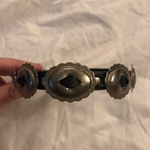 Punk rock western black leather concho choker collar necklace NWOT